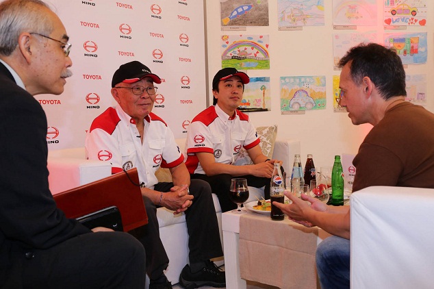 Yoshimasa and Teruhito Sugawara are interviewed by local media at the press conference held at Toyota Argentina.