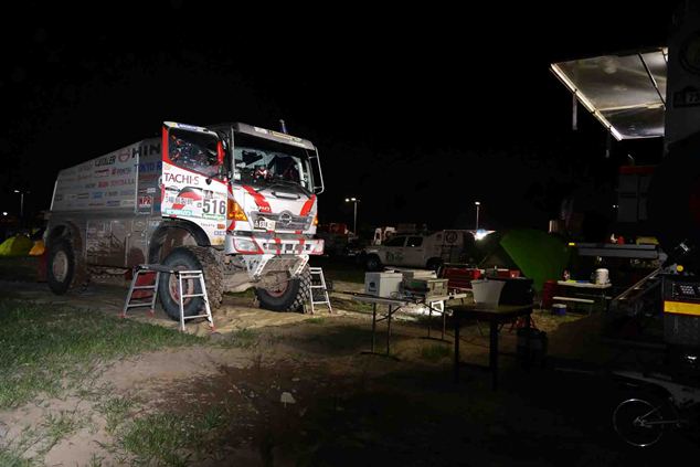 Car 2 arrives at the bivouac after sundown.